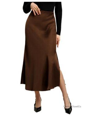 Women Satin High Waisted Midi Fishtail Skirt